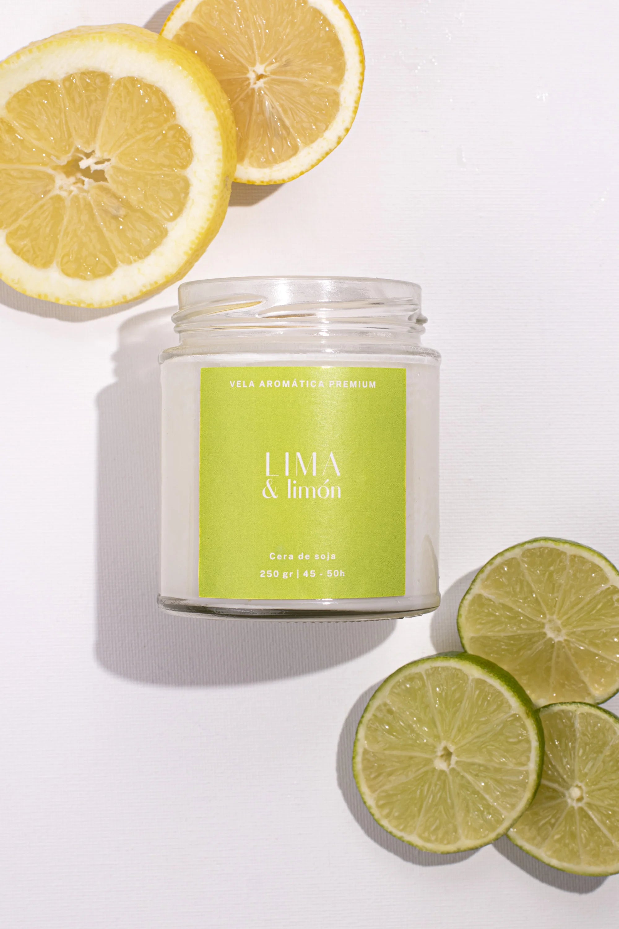 Vela aromática artesanal de lima y limón